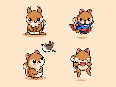 Squirrel adorable animal baby cartoon character children comic cute illustration kawaii lovely mascot nut peanut pet simple squirrel sticker tail