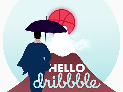 Hello Dribbble ! cloud dribbble geisha hello illustration mountain