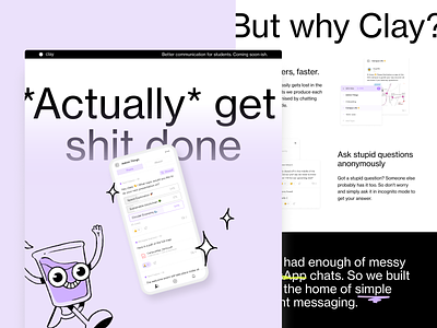 Clay - Website & Branding app black branding design desktop gradient landing page messaging productivity purple students ui webdesign website white