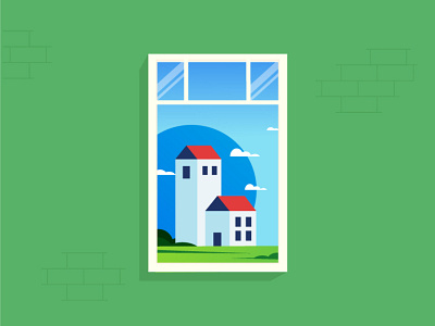 House app cloud design green illustraion illustration landscape vector window