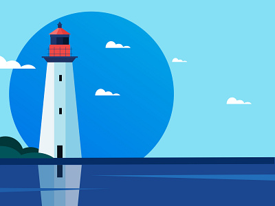 light house app blue cloud color design illustration landscape lighthouse minimal red vector