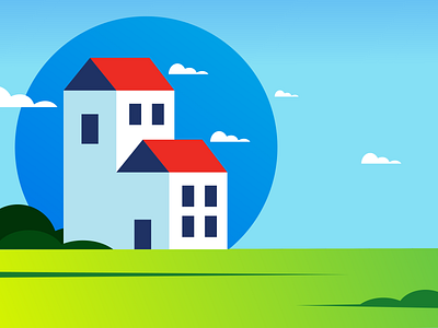 House app blue green house icon illustration landscape minimal vector