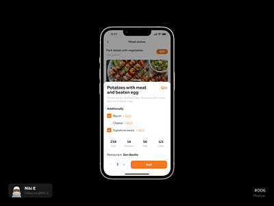 Madyar daily ui delivery food design design app dishes dishes page food food app food app design madyar mobile app niki e orange restaurant restaurant design ui ux