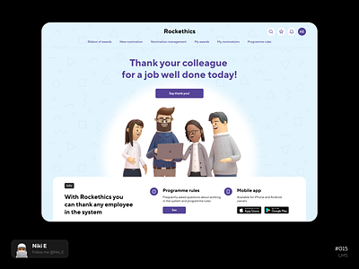 Rockhetics card design design education education gif card hr learning learning design main page niki e reward study ui ux web website design