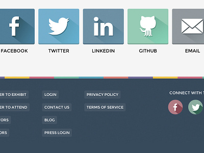 Flat Social Media OAuth Buttons buttons colors email facebook flat github icons linkedin shadows social media twitter