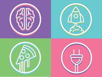 Line Icons brain circles colors icons illustrator line pizza plug rocket vector