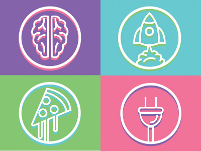 Line Icons brain circles colors icons illustrator line pizza plug rocket vector