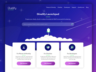 Givelify Launchpad Redesign documentation givelify gradient hero iconography illustration invision landing page launchpad prototype splash