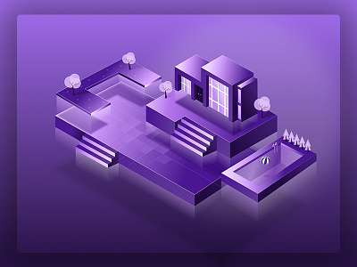 Landing Page House Complex 3d complex gradients house illustrations isometric landing page layers pool purple shades sketch