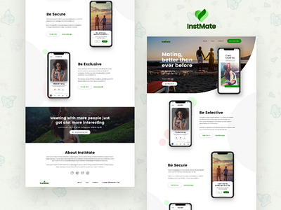 InstMate Dating App Landing Page branding dating app dribblers illustrations landing page logo design mating uiux user experience user interactions user interface
