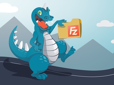 FileZilla, the real work-from-home MVP character characterdesign dinosaur filezilla illustration illustrator wfh work from home workflow