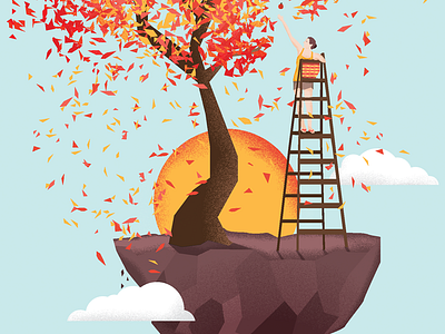 One Last Apple autumn fall illustration leaves trees vector