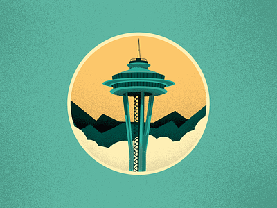 Space Needle clouds dissolve illustration mountains pacific northwest seattle wip