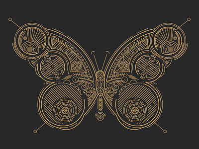le papillon (process #2) butterfly gold illustration line linework shapes steampunk vector