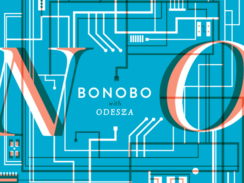 Noooooo (Bonobo) bonobo circuits electronic gig poster illustration linework music poster screen printing