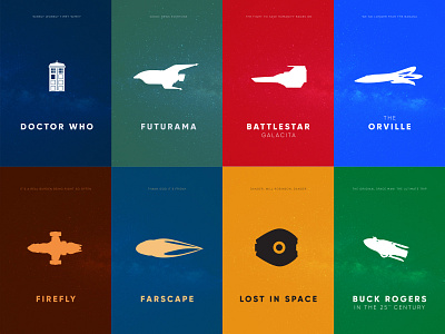 Spacecraft Poster Series part II battlestar galactica buck rogers doctor who farscape firefly futurama lost in space minimalistic orville space space ship tv shows