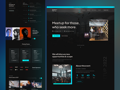 Meetup Event Langing Page best design booking clean collaboration dark ui event homepage landing page meetup minimal modern packages pricing ui product design simple trending ui user interface ux white space