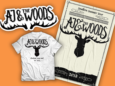 Aj & The Woods Band Branding and Merch alt country band band art band logo band merch branding gig poster hand lettering identity independent music logo sticker design t shirt design