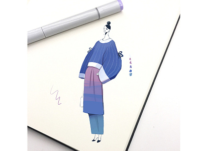 Purple Sweater Girl character copic design fashion girl gradient illustration marker purple sketchbook