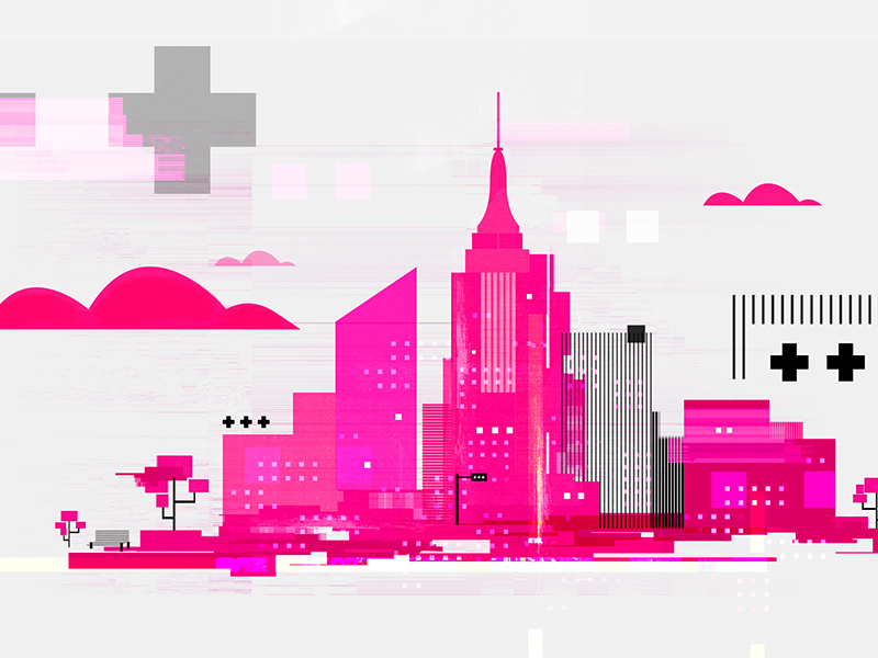T-Mobile City ad city commercial design graphic illustration pink shapes tmobile unlimited vector
