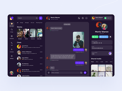 Dark Messenger clean concept dailyui dark design flat message profile ui ux uxdesign web website