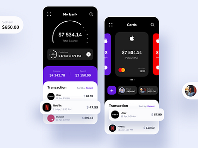 Mobile Bank app bank cards clean concept credit dailyui design flat money transaction ui ux wallet
