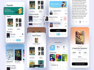 Book app book bookmark books cartoon clean concept dailyui design flat listen payment playlist reading ui ux wallet