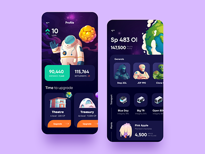 Game Center concept design flat game illustration level planet profile profile page typography ui user inteface ux uxdesign vector