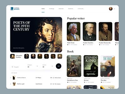 Country Books book books branding clean concept dailyui design poets popular profile search ui user inteface uxdesign web website writer