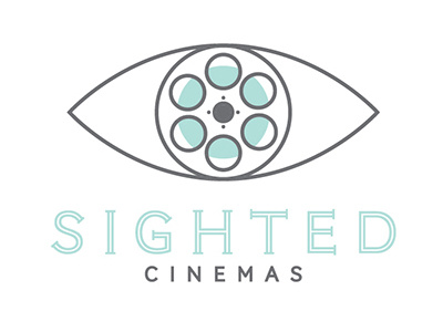 Sighted Cinemas - Rejected Logo cinema eye grey logo movie reel teal
