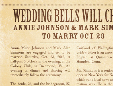 Wedding Bells Will Chime antique baskerville birch early khaki newspaper retro rosewood tan text type typography
