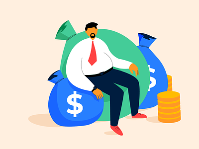 Explainer video illustration abstract cash character character design coins fat guy finance finance manager grow illustration marketing money office savings sitting wealth work