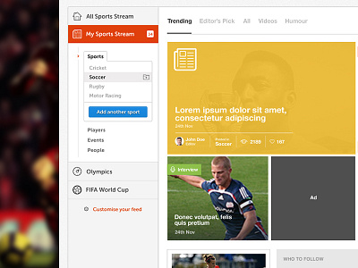 Personalized Stream content stream fifa menu navigation platform soccer sports stream