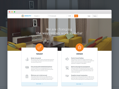 Zenify Homepage home homepage landing page owner rentals tenant website