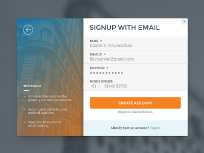 Signup page create account modal register signup window