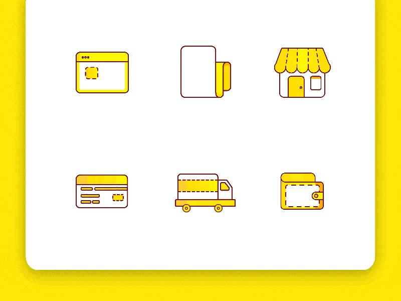 Hello its yellow - Icon freebie bill card design gif icons illustration interaction shop truck ui wallet yellow