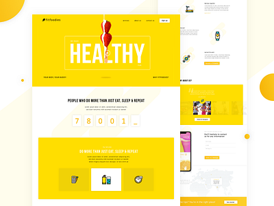 Fitness Concept Landing Page - Hello its yellow - Freebie colors design fitness helloitsyellow illustrations landingpage netbramha template ui ux