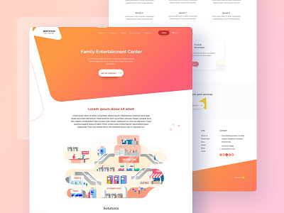 Family Entertainment Center page for Semnox. fec flat gaming illustration isometric kids kiosks orange semnox