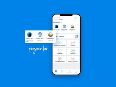 Emaar - Dynamic Progress Bar app app design branding business design design app icons illustration interaction design interface mobile design mobile ui netbramha property management realestate ui user experience user interface user interface design ux