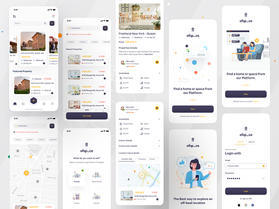 Minimo Real Estate App I Ofspace application design brandidentity branding home buying illustration interaction design minimo mobile mobile app ofspace property property marketing real estate agency real estate logo realestate trendy design user experience user interface design