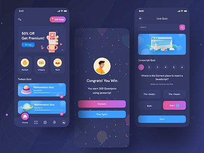 Quiz Mobile app I Ofspace app branding illustraion interaction design ios app leaderboard mobile ofspace points quiz quiz app rank rewards statistics user experience designer ux