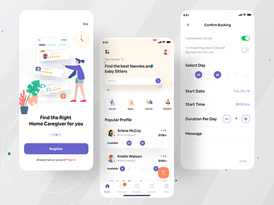 Caring App I Ofspace ios app illustration interaction clean ui ux design social app home baby care charity ui social adoption pet caring caring app caring mobile app app ui app mobile