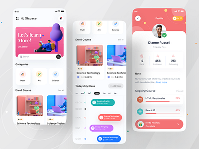 E-Learning App I Ofspace 3d app ui class course app courses crypto e learning education education app ios app learning minimal design mobile mobile app motion graphics students ui vector