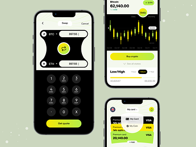 Cryptocurrency Wallet App I Ofspace application bitcoin cards charts crypto crypto wallet cryptocurrency fin-tech finance financial app fintech ios mobile transaction wallet app