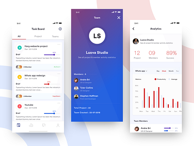 Task Management iOS App 2018 trends app design design app ios iphonex luova studio manage task flow task management task manager team trello typography ui ui kit ux