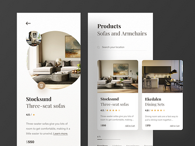 Furniture App app branding dashboard design design ecard ecommerce furniture app ios iphonex landing page minimal app minimal branding product card product ui typography ui ux