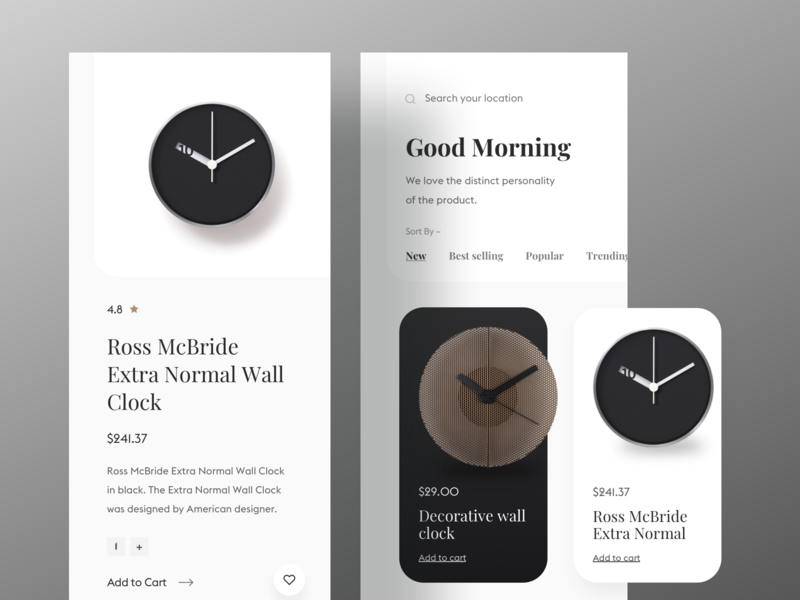 Watch Shop - Conceptual App 2019 trends app bold typography cards clock conceptual app dailyui design ecommerce app interior design ios iphonex luova studio minimal app products smart watch typography ui ui ux design wall