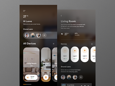Smart Home App. app automotion clean dark app dark ui design luova studio minimal smart home ui ux