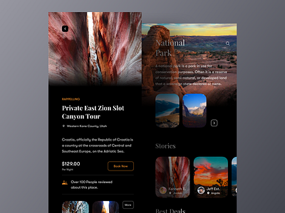 Hiking App. 2019 trends animation app booking dark ui hiking ios luova studio minimal photography travel app ui ux design wstyle