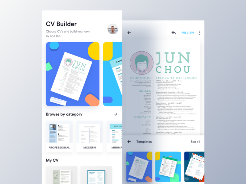 EZY - CV Builder App (Home & Editor) android app apply builder case study cover letter cv app cv editor cv maker cv template design easy cv maker editor ios job app luova studio resume template editor ui ux